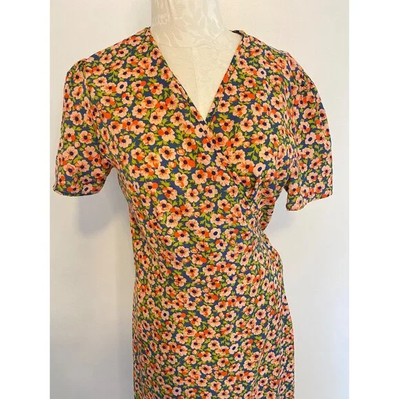 Floral Wrap Maxi Dress With Ruffled Hem & Short Sleeves By Prettygarden Size L - Picture 3 of 9
